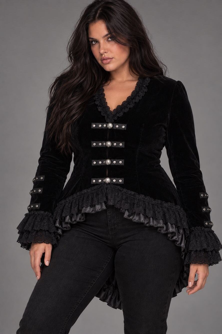 Hearts & Roses Black Velvet Gothic Tailcoat Jacket NWT Plus Size 6XL MSRP $120